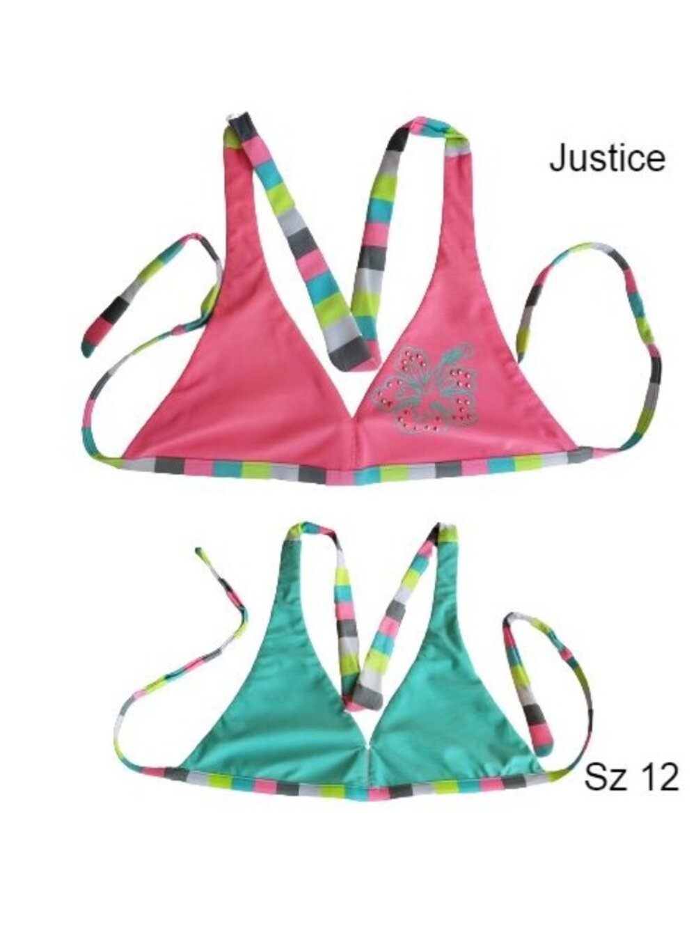 Justice Girls Swim 12 Bikini Top PINK Reversible Blue Swimwear Bathing Suit Top